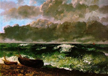 嵐の海 あるいは波 WBM の風景 ギュスターヴ クールベ ビーチ Oil Paintings